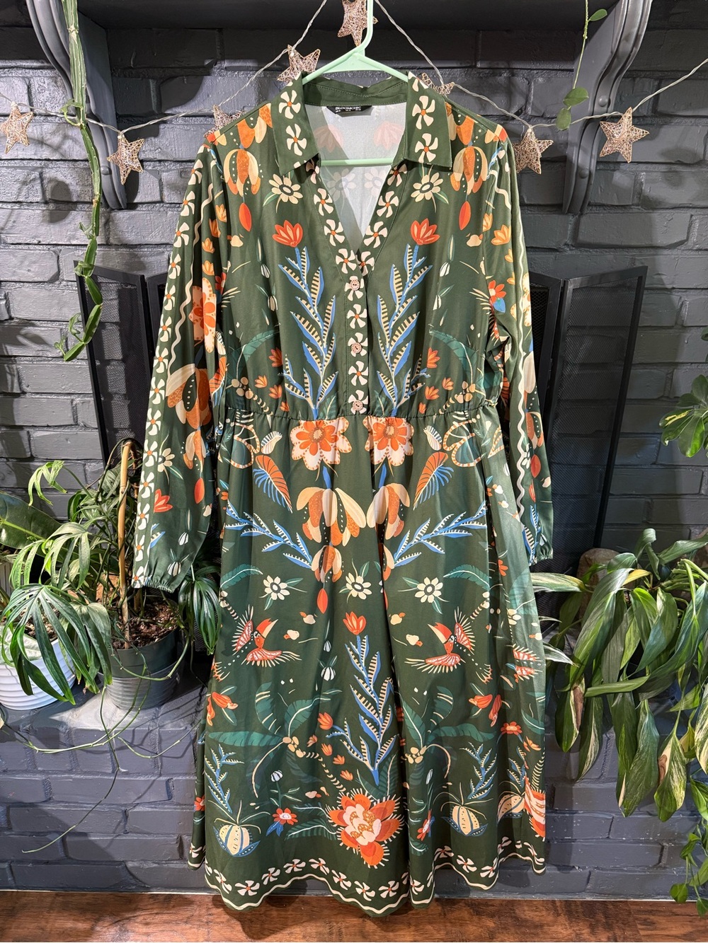 BloomChic Olive Green Bandana Print Floral Maxi Dress w/ Orange & Cream Accents